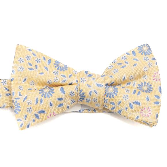 Saddlebred Adjustable Pre-tied Silk Blend Yellow Blue Floral Bowtie - Picture 1 of 6